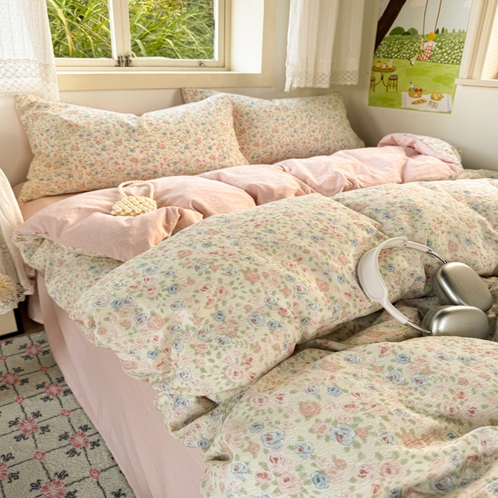 91家纺网 家纺一手货源 找家纺 优兰朵  2025新款超柔云感木棉印花小清新四件套 花海