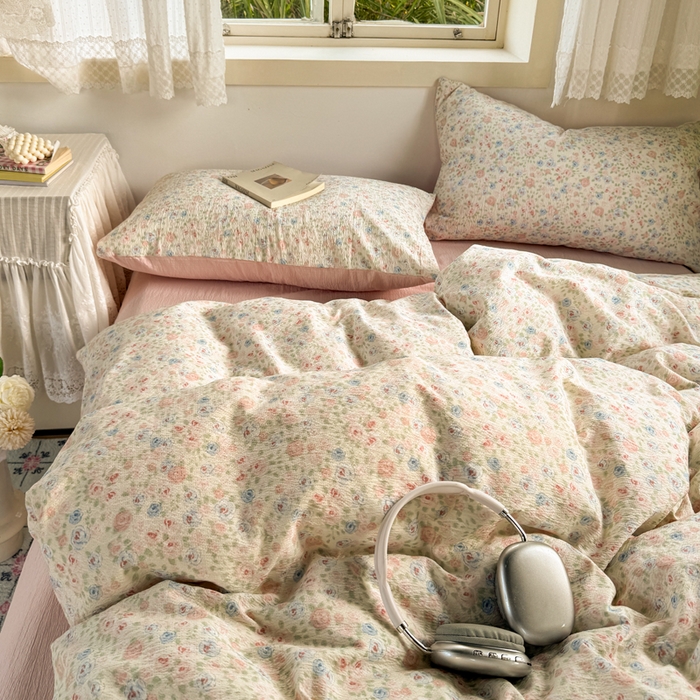 91家纺网 家纺一手货源 找家纺 优兰朵  2025新款超柔云感木棉印花小清新四件套 花海