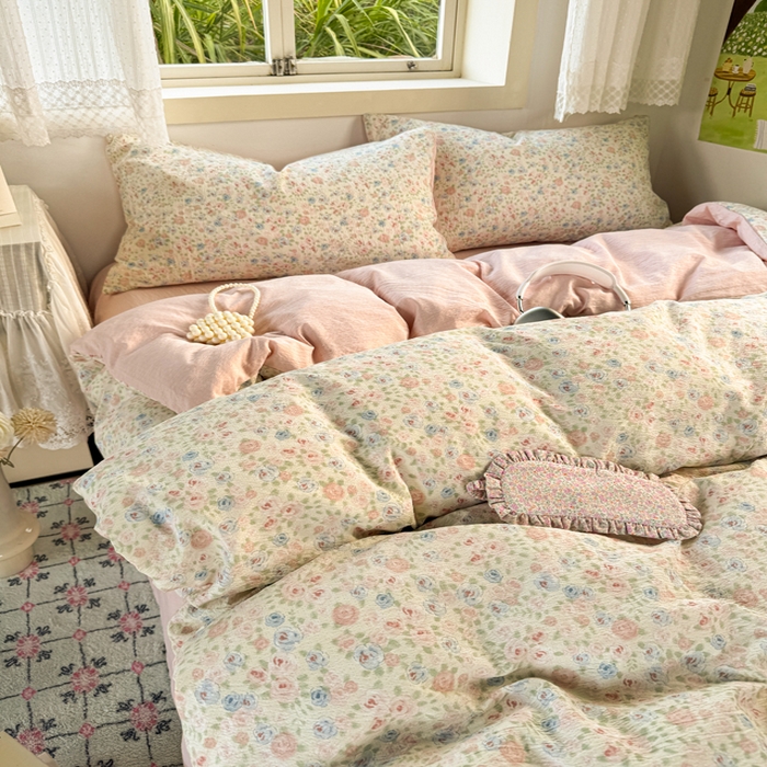 91家纺网 家纺一手货源 找家纺 优兰朵  2025新款超柔云感木棉印花小清新四件套 花海