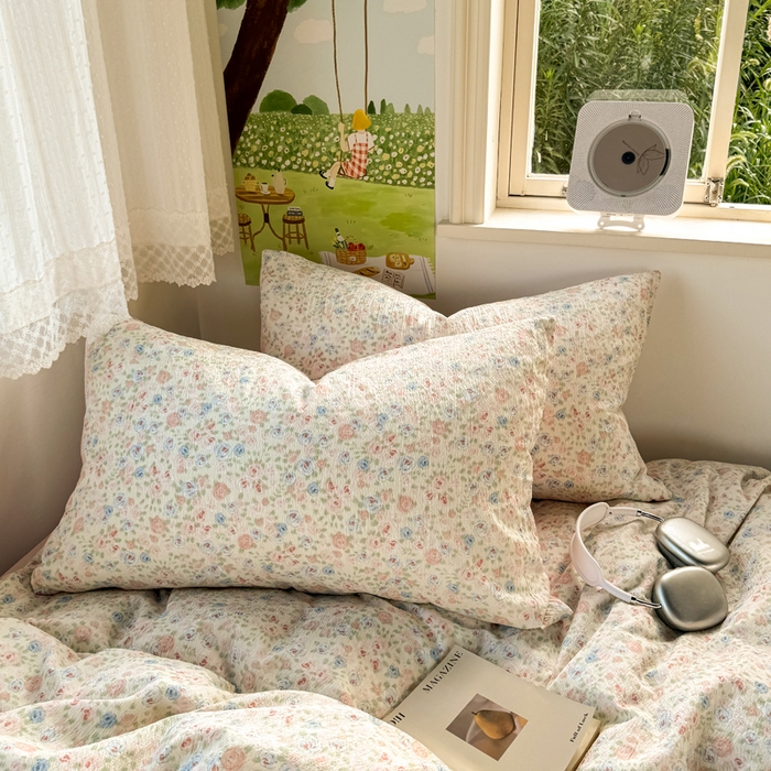 91家纺网 家纺一手货源 找家纺 优兰朵  2025新款超柔云感木棉印花小清新四件套 花海