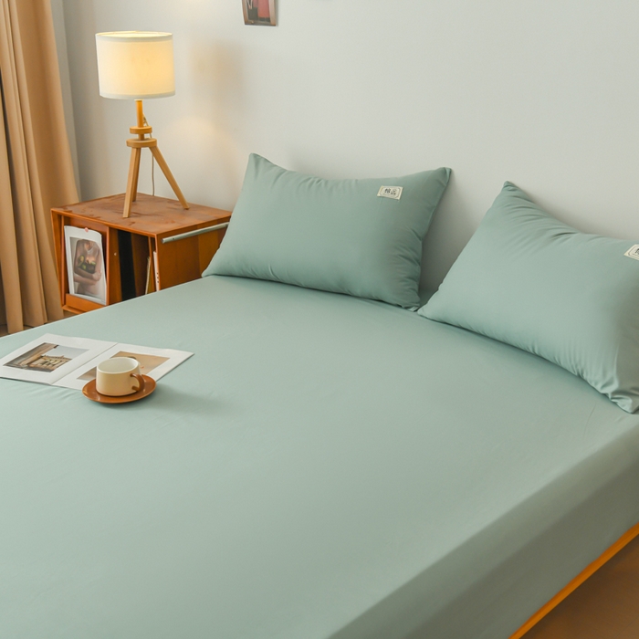 91家纺网 家纺一手货源 找家纺 花香四季家纺 2025新款喷气A类全棉13376斜纹纯棉床笠单件三件套四季通用款 豆绿