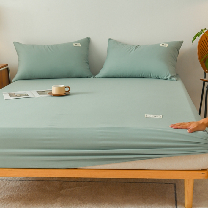 91家纺网 家纺一手货源 找家纺 花香四季家纺 2025新款喷气A类全棉13376斜纹纯棉床笠单件三件套四季通用款 豆绿