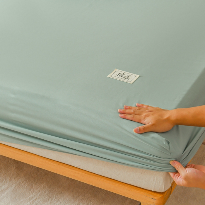 91家纺网 家纺一手货源 找家纺 花香四季家纺 2025新款喷气A类全棉13376斜纹纯棉床笠单件三件套四季通用款 豆绿