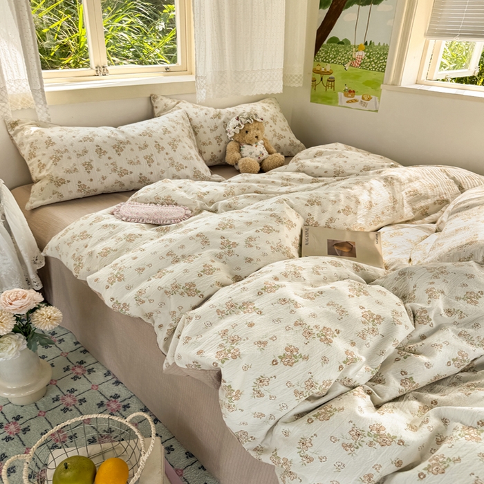 91家纺网 家纺一手货源 找家纺 优兰朵  2025新款超柔云感木棉印花小清新四件套 花梦