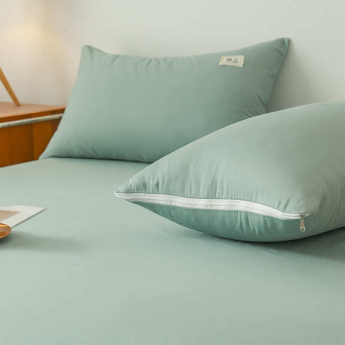 91家纺网 家纺一手货源 找家纺 花香四季家纺 2025新款喷气A类全棉13376斜纹纯棉床笠单件三件套四季通用款 豆绿