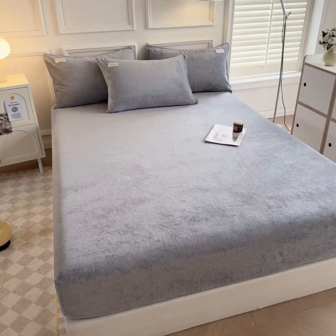 91家纺网 家纺一手货源 找家纺 眠博士 2025新款简约牛奶绒纯色单床笠 牛奶绒床笠-浅灰