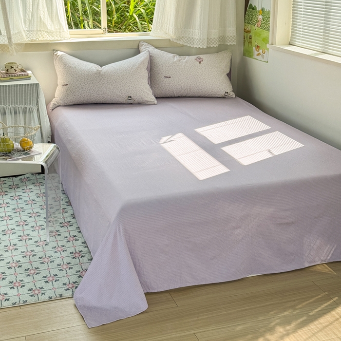 91家纺网 家纺一手货源 找家纺 优兰朵  2025新款超柔云感木棉印花小清新四件套 开心女孩-紫