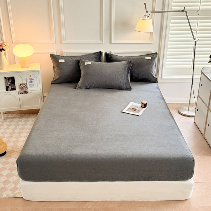 91家纺网 家纺一手货源 找家纺 眠博士 2025新款简约牛奶绒纯色单床笠 牛奶绒床笠-深灰