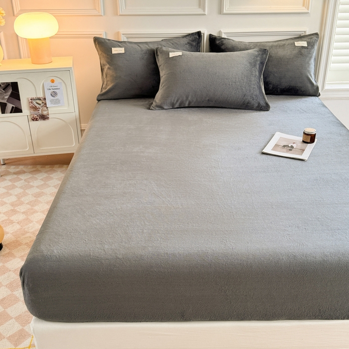 91家纺网 家纺一手货源 找家纺 眠博士 2025新款简约牛奶绒纯色单床笠 牛奶绒床笠-深灰