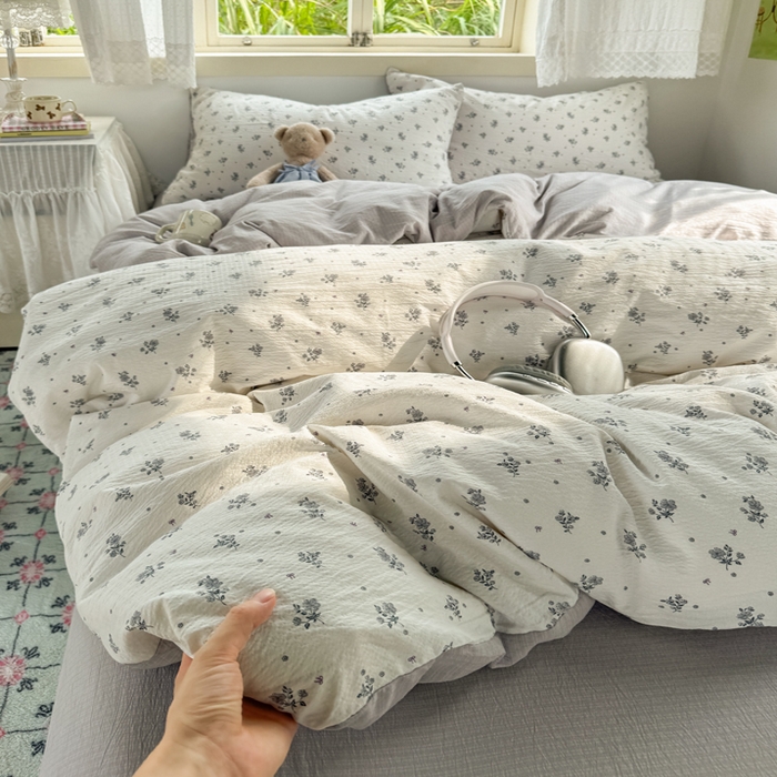 优兰朵  2025新款超柔云感木棉印花小清新四件套 木槿