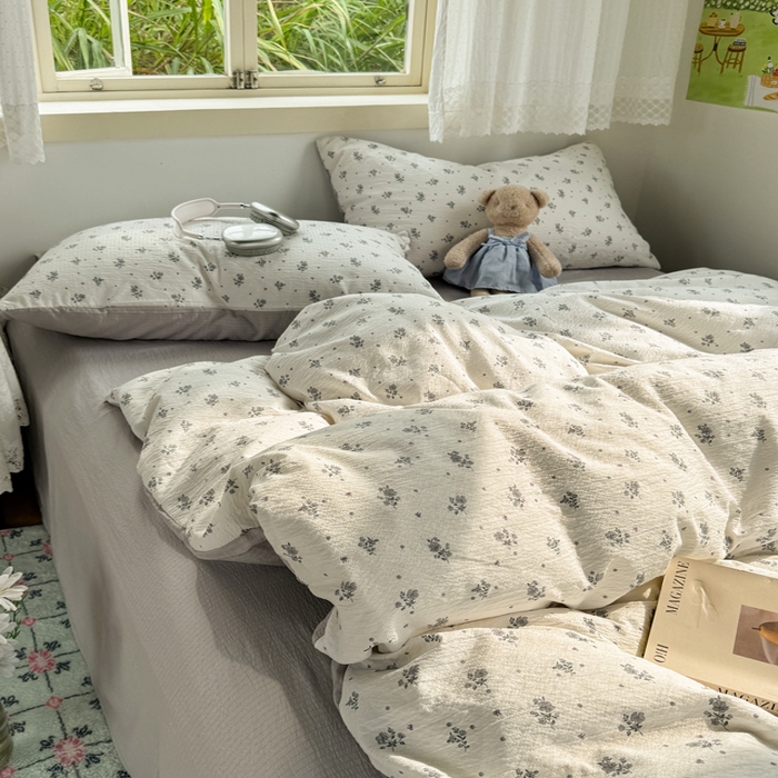 91家纺网 家纺一手货源 找家纺 优兰朵  2025新款超柔云感木棉印花小清新四件套 木槿