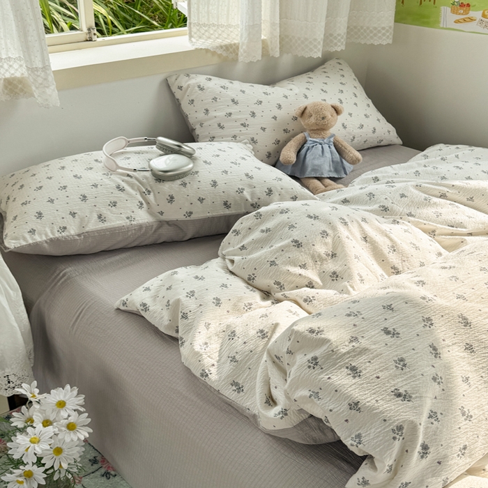 91家纺网 家纺一手货源 找家纺 优兰朵  2025新款超柔云感木棉印花小清新四件套 木槿