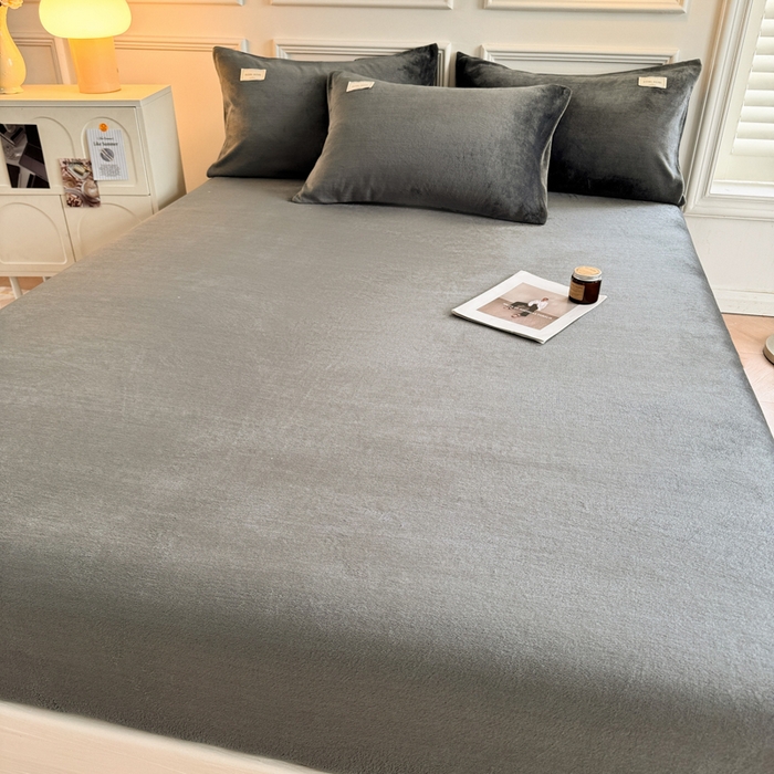 91家纺网 家纺一手货源 找家纺 眠博士 2025新款简约牛奶绒纯色单床笠 牛奶绒床笠-深灰