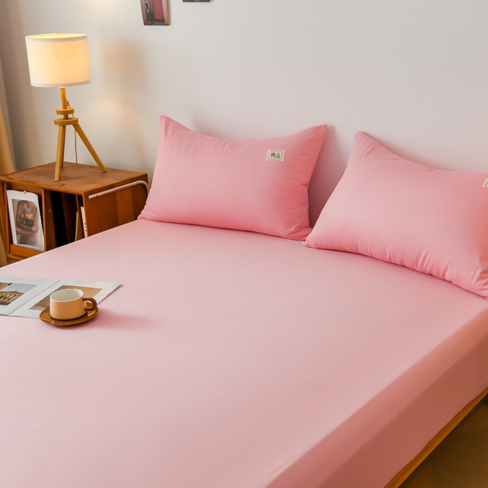 91家纺网 家纺一手货源 找家纺 花香四季家纺 2025新款喷气A类全棉13376斜纹纯棉床笠单件三件套四季通用款 粉色