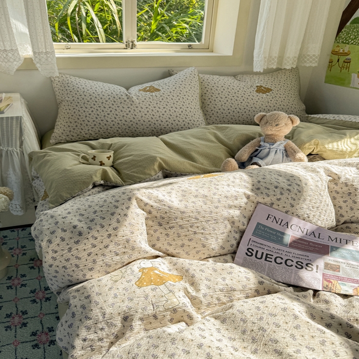 91家纺网 家纺一手货源 找家纺 优兰朵  2025新款超柔云感木棉印花小清新四件套 兔小姐