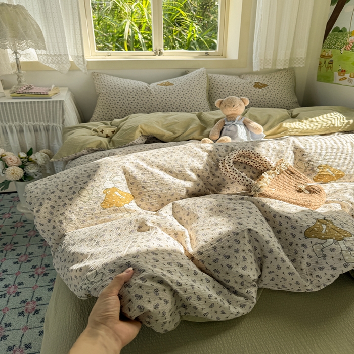 优兰朵  2025新款超柔云感木棉印花小清新四件套 兔小姐