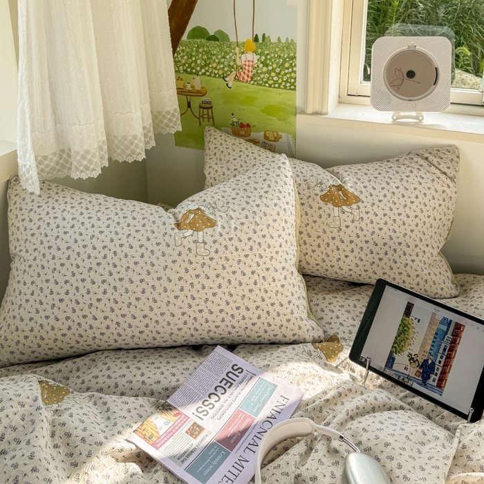 91家纺网 家纺一手货源 找家纺 优兰朵  2025新款超柔云感木棉印花小清新四件套 兔小姐