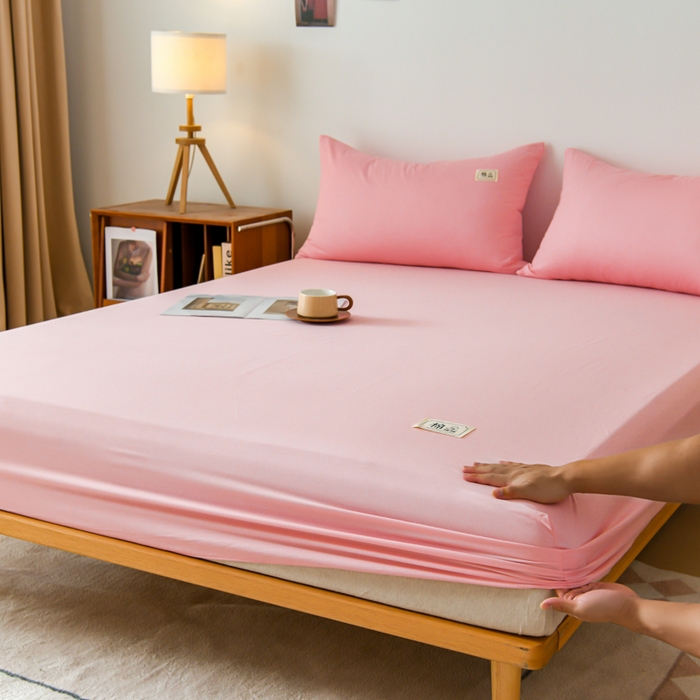 91家纺网 家纺一手货源 找家纺 花香四季家纺 2025新款喷气A类全棉13376斜纹纯棉床笠单件三件套四季通用款 粉色