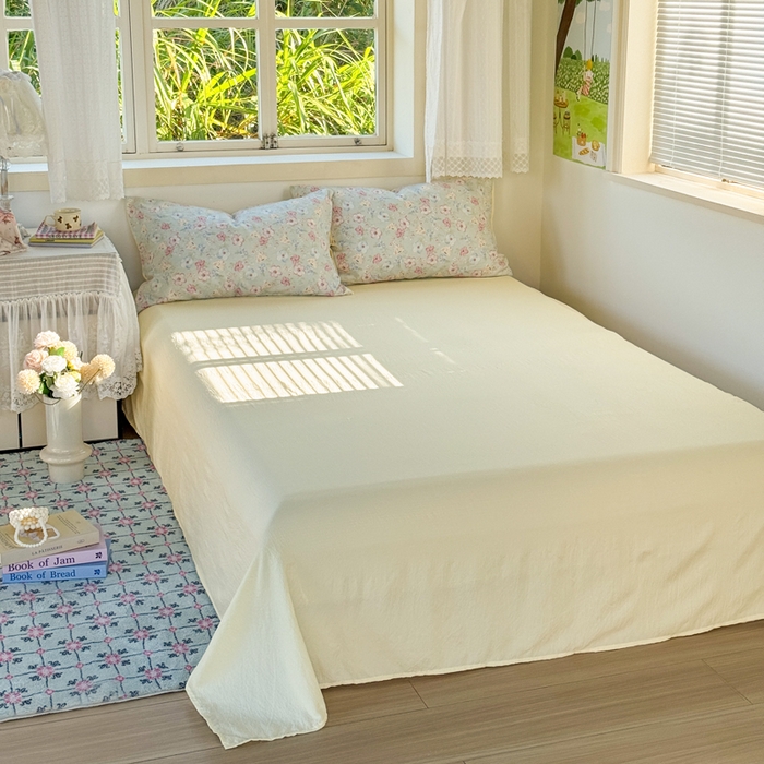 91家纺网 家纺一手货源 找家纺 优兰朵  2025新款超柔云感木棉印花小清新四件套 勿忘我