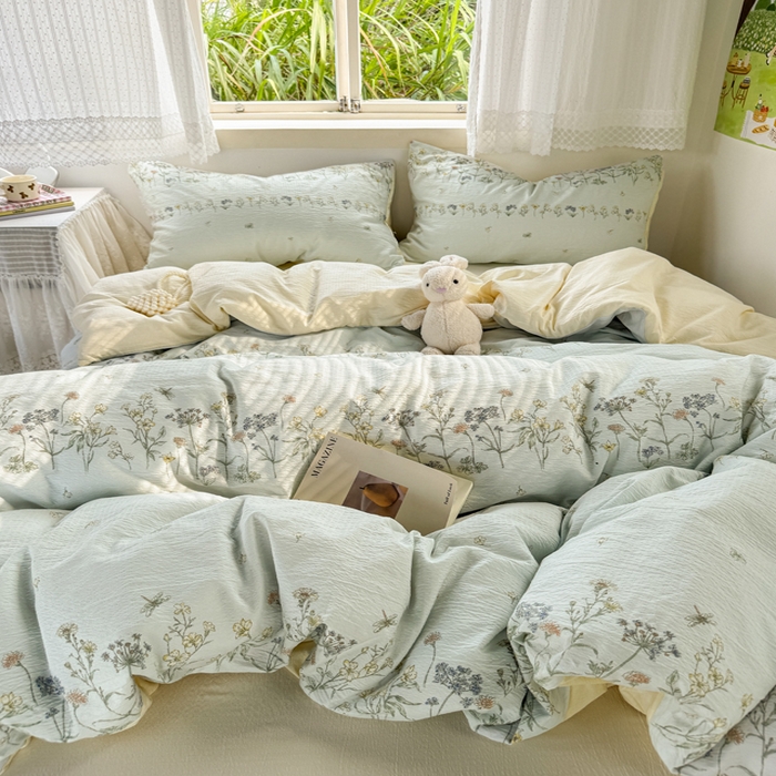 91家纺网 家纺一手货源 找家纺 优兰朵  2025新款超柔云感木棉印花小清新四件套 小苍兰