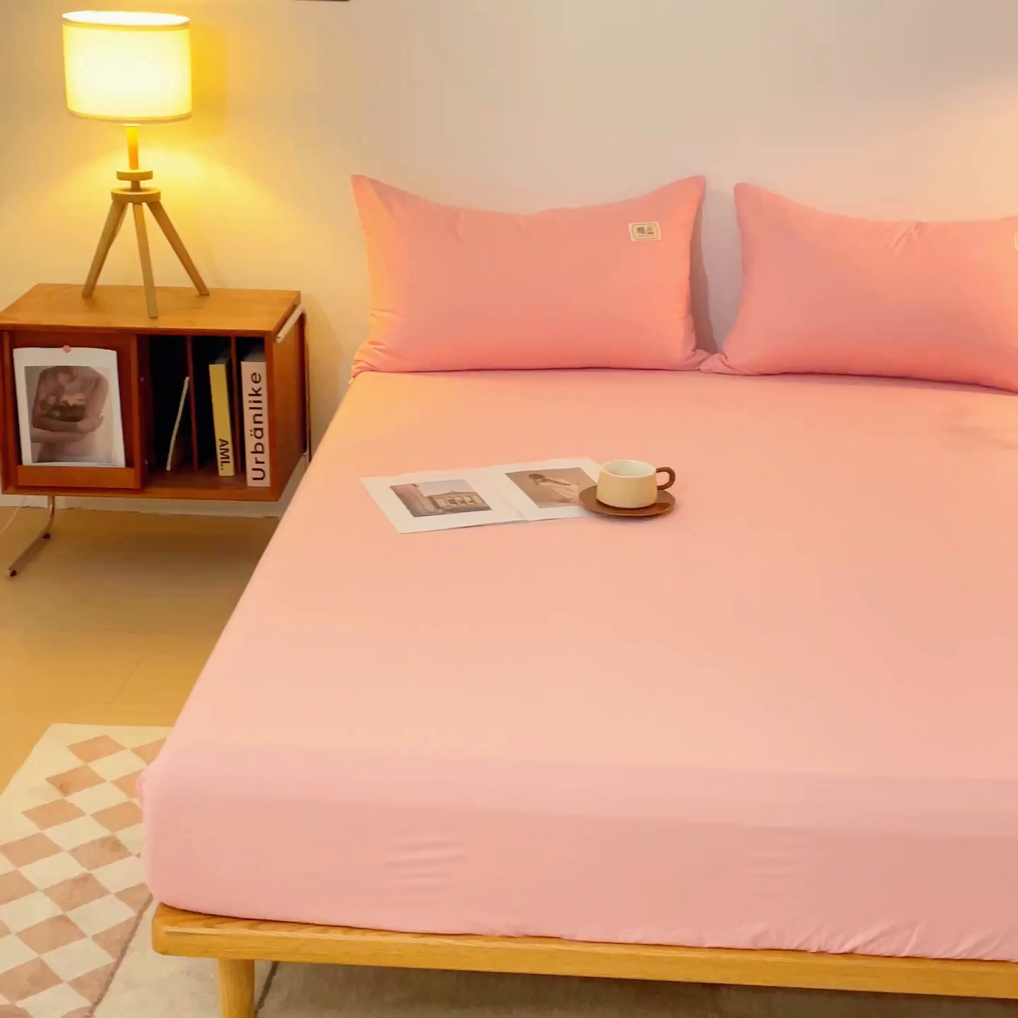 91家纺网 家纺一手货源 找家纺 花香四季家纺 2025新款喷气A类全棉13376斜纹纯棉床笠单件三件套四季通用款 粉色