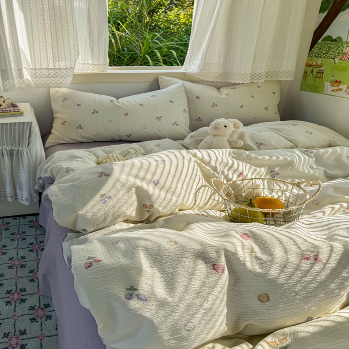 优兰朵  2025新款超柔云感木棉印花小清新四件套 樱桃草莓