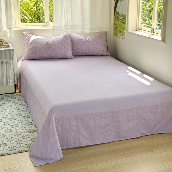 91家纺网 家纺一手货源 找家纺 优兰朵  2025新款超柔云感木棉印花小清新四件套 紫藤