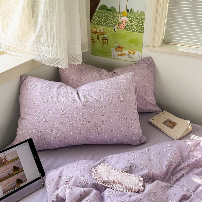 91家纺网 家纺一手货源 找家纺 优兰朵  2025新款超柔云感木棉印花小清新四件套 紫藤