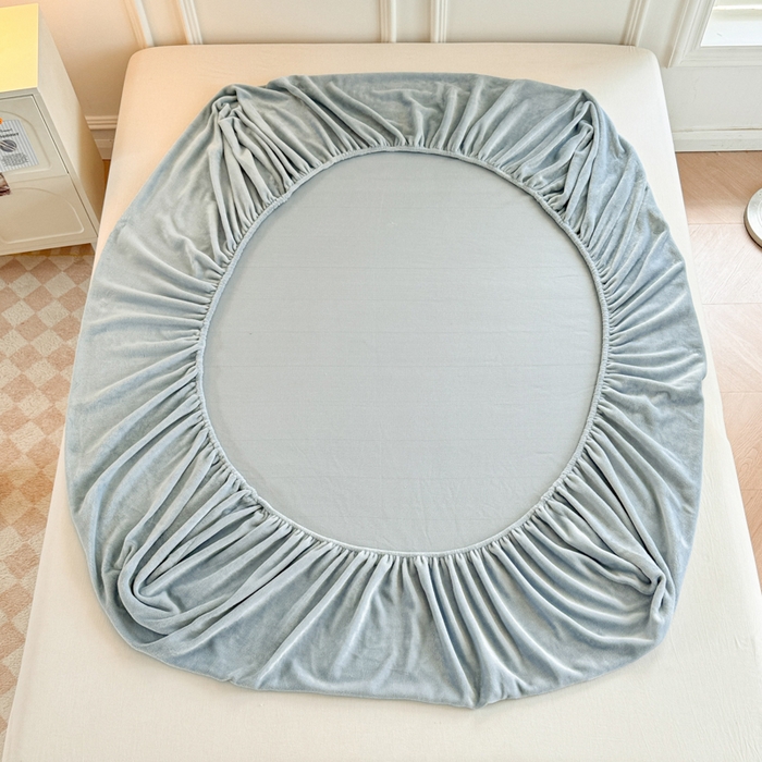 91家纺网 家纺一手货源 找家纺 眠博士 2025新款简约牛奶绒纯色单床笠 牛奶绒床笠-雾霾蓝