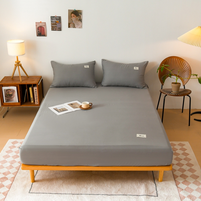 花香四季家纺 2025新款喷气A类全棉13376斜纹纯棉床笠单件三件套四季通用款 灰色