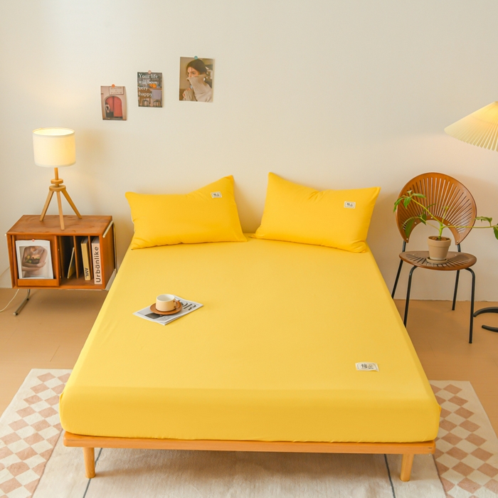 花香四季家纺 2025新款喷气A类全棉13376斜纹纯棉床笠单件三件套四季通用款 姜黄