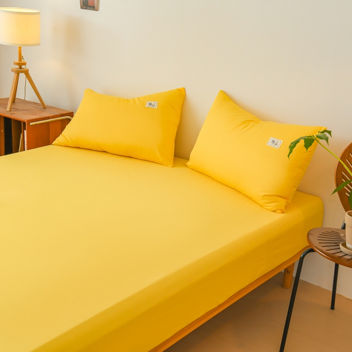91家纺网 家纺一手货源 找家纺 花香四季家纺 2025新款喷气A类全棉13376斜纹纯棉床笠单件三件套四季通用款 姜黄