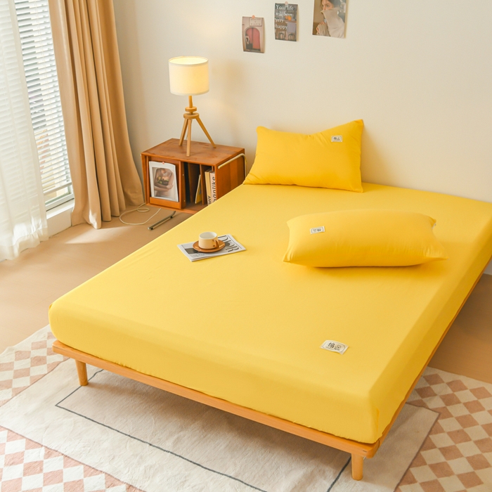 91家纺网 家纺一手货源 找家纺 花香四季家纺 2025新款喷气A类全棉13376斜纹纯棉床笠单件三件套四季通用款 姜黄