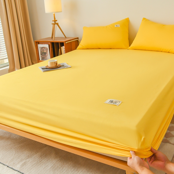 91家纺网 家纺一手货源 找家纺 花香四季家纺 2025新款喷气A类全棉13376斜纹纯棉床笠单件三件套四季通用款 姜黄