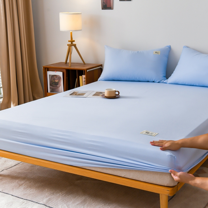 91家纺网 家纺一手货源 找家纺 花香四季家纺 2025新款喷气A类全棉13376斜纹纯棉床笠单件三件套四季通用款 蓝色