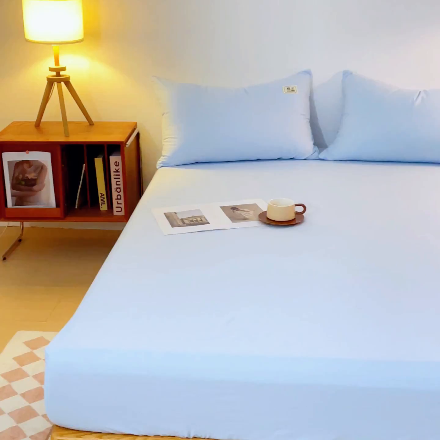 91家纺网 家纺一手货源 找家纺 花香四季家纺 2025新款喷气A类全棉13376斜纹纯棉床笠单件三件套四季通用款 蓝色