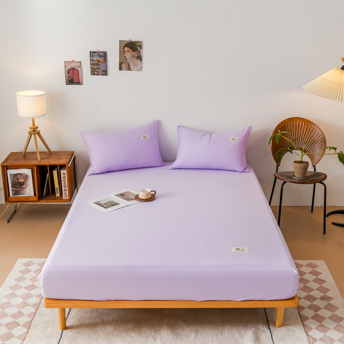 花香四季家纺 2025新款喷气A类全棉13376斜纹纯棉床笠单件三件套四季通用款 紫色