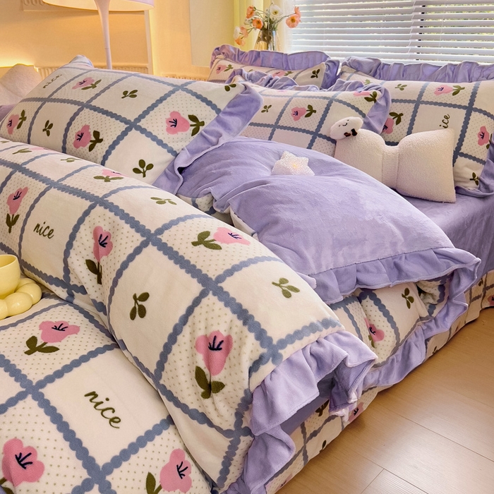 91家纺网 家纺一手货源 找家纺 （总）找底底家纺 2025新款韩版加厚8斤牛奶绒花边四件套（日发50套优惠10元一套）