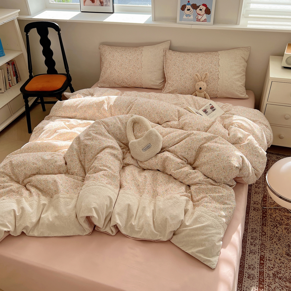 91家纺网 家纺一手货源 找家纺 （总）XIWEN-希文家纺 2025新款全棉淑女花边数码印花磨毛四件套