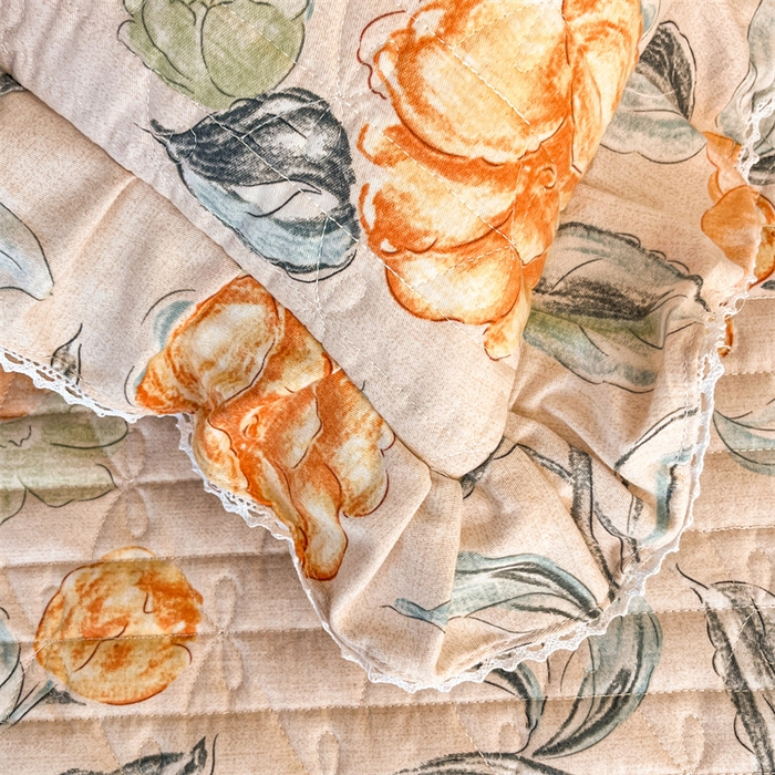 91家纺网 家纺一手货源 找家纺 缦彩 2025新款全棉加厚夹棉磨毛纯棉床裙套件公主风印花防滑床罩四件套-夹棉款 苏菲庄园-桔