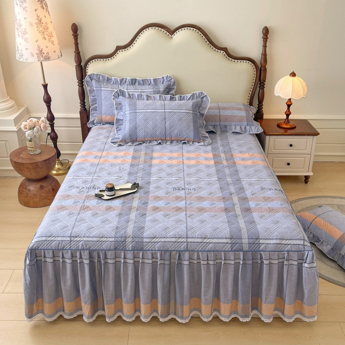 91家纺网 家纺一手货源 找家纺 缦彩 2025新款全棉加厚夹棉磨毛纯棉床裙套件公主风印花防滑床罩四件套-夹棉款 索伦格