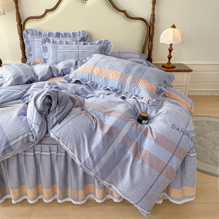 91家纺网 家纺一手货源 找家纺 缦彩 2025新款全棉加厚夹棉磨毛纯棉床裙套件公主风印花防滑床罩四件套-夹棉款 索伦格