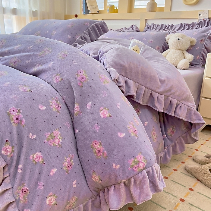 （总）找底底家纺 2025新款韩版加厚8斤牛奶绒花边四件套（日发50套优惠10元一套）