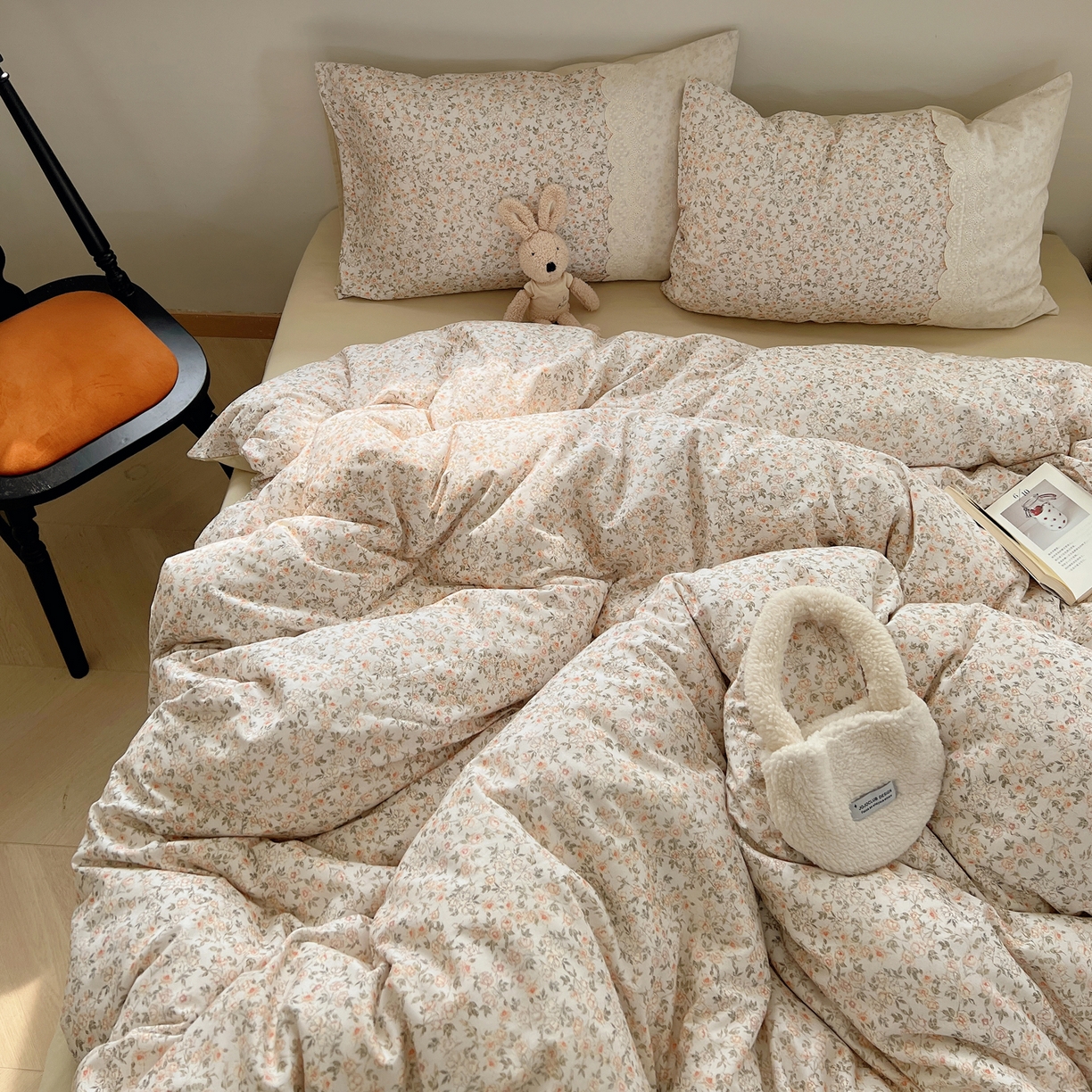 91家纺网 家纺一手货源 找家纺 XIWEN-希文家纺 2025新款全棉淑女花边数码印花磨毛四件套 浪漫人生-米