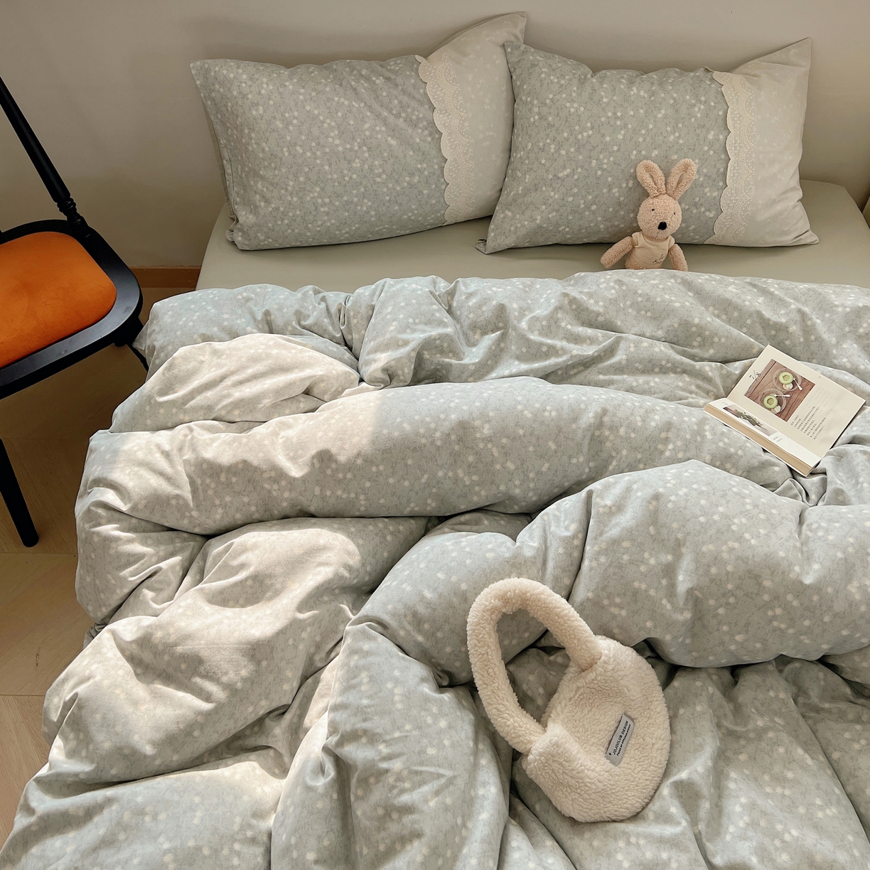 91家纺网 家纺一手货源 找家纺 XIWEN-希文家纺 2025新款全棉淑女花边数码印花磨毛四件套 星愿-绿