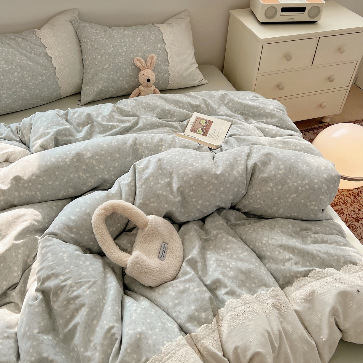 91家纺网 家纺一手货源 找家纺 XIWEN-希文家纺 2025新款全棉淑女花边数码印花磨毛四件套 星愿-绿