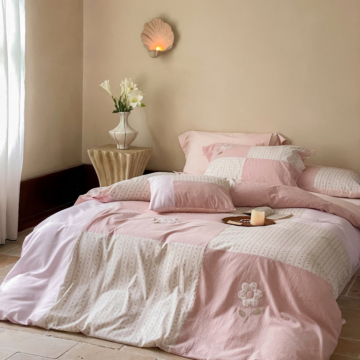 91家纺网 家纺一手货源 找家纺 （总）FORTWO家纺原创设计（FOR TWO家纺） 2025新款全棉纯棉百家布水洗棉印花绣花拼接款四件套