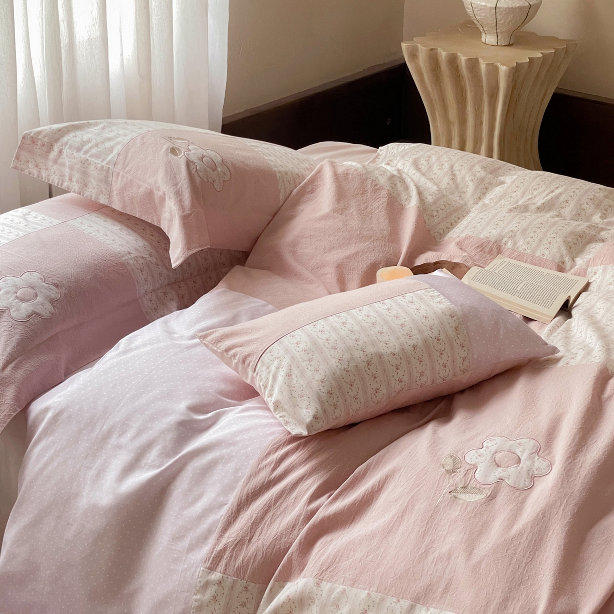 91家纺网 家纺一手货源 找家纺 （总）FORTWO家纺原创设计（FOR TWO家纺） 2025新款全棉纯棉百家布水洗棉印花绣花拼接款四件套