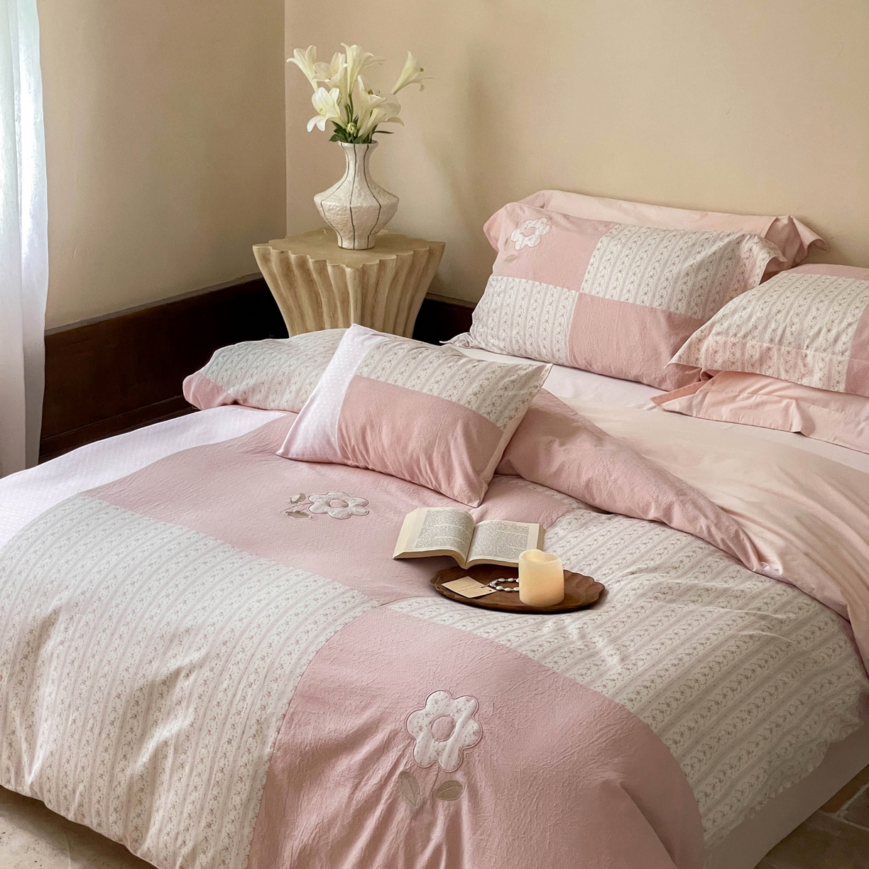 91家纺网 家纺一手货源 找家纺 （总）FORTWO家纺原创设计（FOR TWO家纺） 2025新款全棉纯棉百家布水洗棉印花绣花拼接款四件套