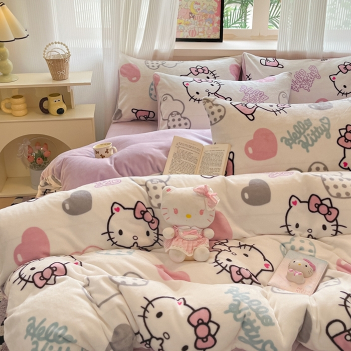 91家纺网 家纺一手货源 找家纺 （总）三朵家纺 2025新款三丽鸥印花牛奶绒四件套